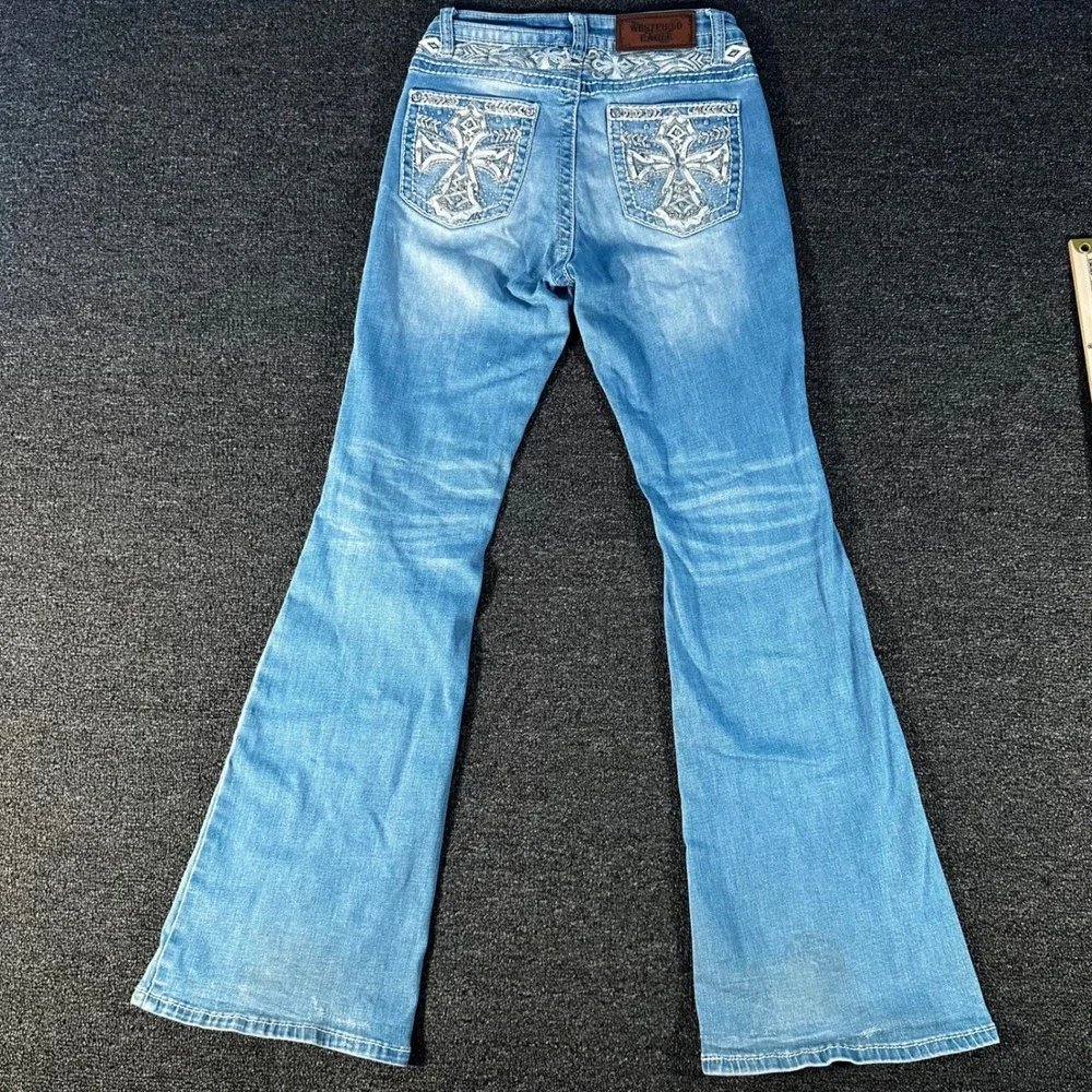 Westfield Eagle Flare Jeans Womens 5 Blue Good Cross Rhinestone Y2K McBling